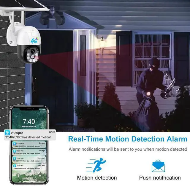 Alt view image 2 of 7 - V380 Solar Security Camera 4G/WiFi Outdoor Wireless, Full-Color Night Vision, Pan/Tilt, Two-Way Audio, IP66, Remote View via App