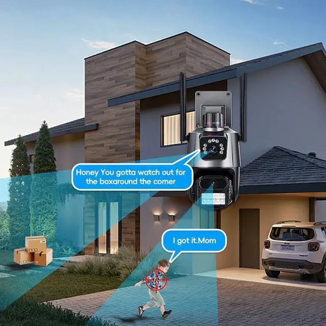 Alt view image 4 of 7 - P11 Dual-Lens PTZ & Fixed Security Camera 4MP Wireless WiFi Outdoor, Remote Viewing, Full-Color Night Vision, Two-Way Audio, US Plug