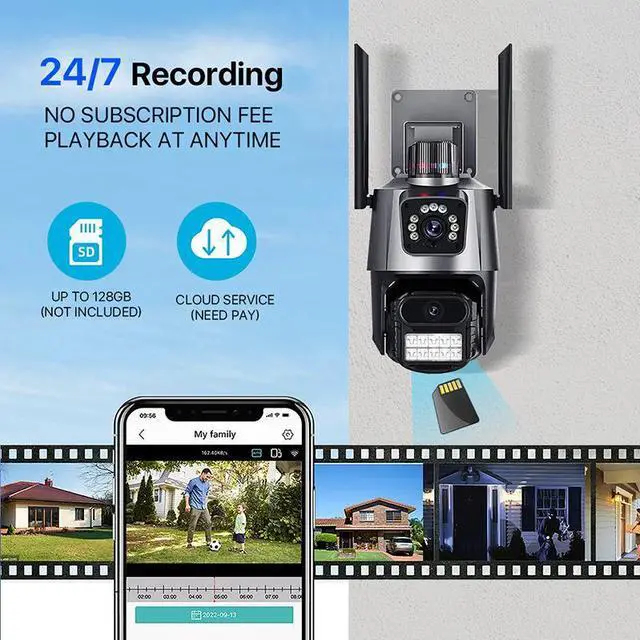 Alt view image 5 of 7 - P11 Dual-Lens PTZ & Fixed Security Camera 4MP Wireless WiFi Outdoor, Remote Viewing, Full-Color Night Vision, Two-Way Audio, US Plug