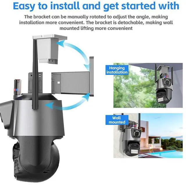 Alt view image 6 of 7 - P11 Dual-Lens PTZ & Fixed Security Camera 4MP Wireless WiFi Outdoor, Remote Viewing, Full-Color Night Vision, Two-Way Audio, US Plug