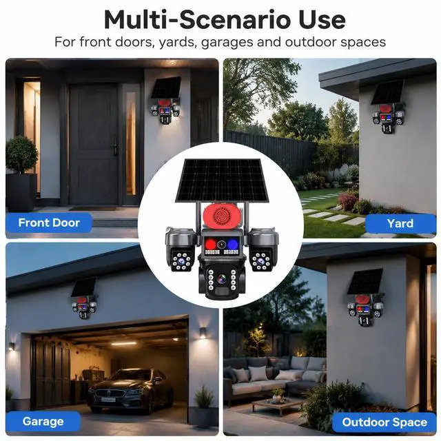 Alt view image 3 of 7 - V380 Pro Solar 3-Lens Security Camera Outdoor 6MP Triple-Screen 4G, Full-Color Night Vision, Red & Blue Light Alarm, Low-Power PTZ, IP66