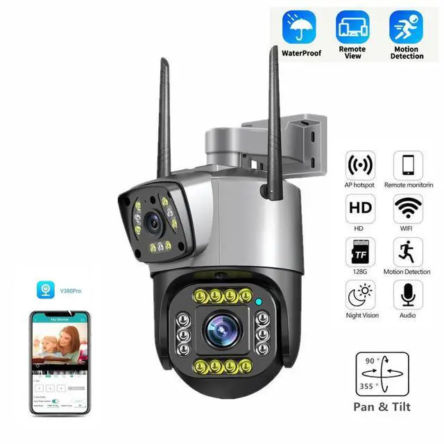 Alt view image 2 of 7 - V380 Dual-Lens Security Camera 4MP WiFi PTZ, Full-Color Night Vision, AI Auto Tracking, Two-Way Audio, Indoor/Outdoor Surveillance(SD Card Not Included)