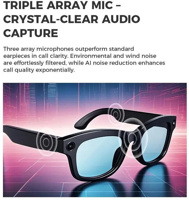 Alt view image 3 of 6 - M01 Smart Video Glasses 1080P HD Camera, AI Object Recognition, Real-Time Translation, 5MP Video Recording, Smart Glasses for Travel & Learning - Transparent lenses
