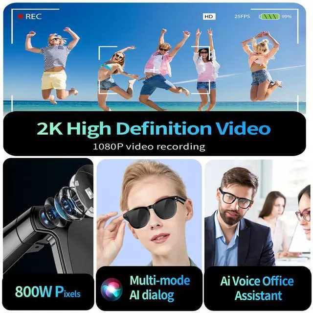 Alt view image 6 of 6 - CY01 Smart Glasses Multi-Function Video Recording, Photo, Bluetooth Calling & Real-Time Translation AI Glasses with Camera