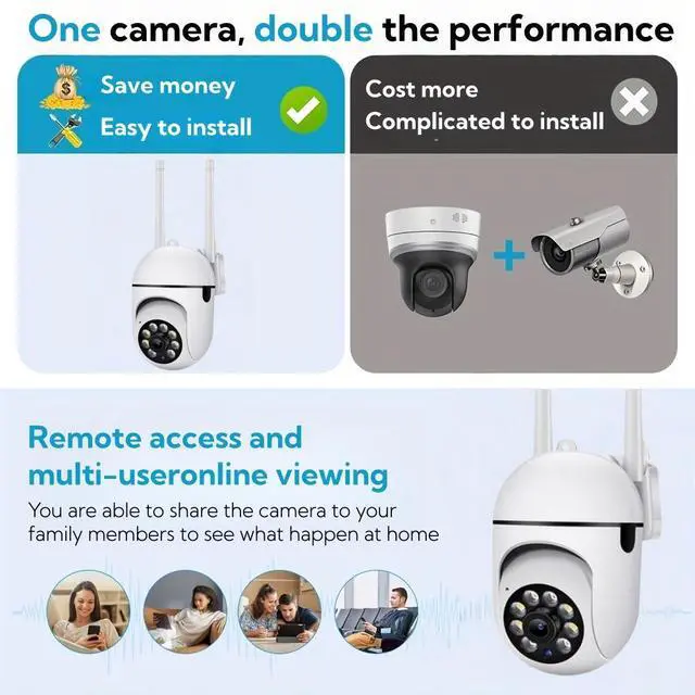 Alt view image 6 of 7 - Wireless WiFi Security Camera HD Pan/Tilt, Full-Color Night Vision, Two-Way Audio, Motion Detection, Remote Viewing via App, Indoor/Outdoor - white