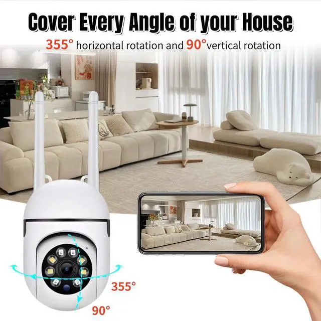 Alt view image 2 of 7 - Wireless WiFi Security Camera HD Pan/Tilt, Full-Color Night Vision, Two-Way Audio, Motion Detection, Remote Viewing via App, Indoor/Outdoor - white