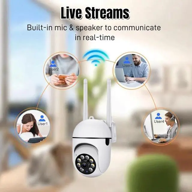 Alt view image 5 of 7 - Wireless WiFi Security Camera HD Pan/Tilt, Full-Color Night Vision, Two-Way Audio, Motion Detection, Remote Viewing via App, Indoor/Outdoor - white