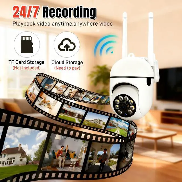 Alt view image 3 of 7 - Wireless WiFi Security Camera HD Pan/Tilt, Full-Color Night Vision, Two-Way Audio, Motion Detection, Remote Viewing via App, Indoor/Outdoor - white