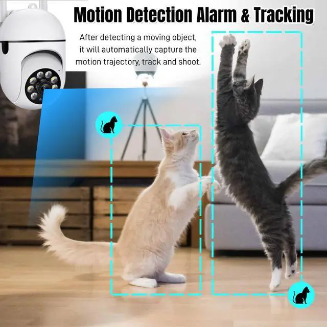 Alt view image 4 of 7 - Wireless WiFi Security Camera HD Pan/Tilt, Full-Color Night Vision, Two-Way Audio, Motion Detection, Remote Viewing via App, Indoor/Outdoor - white