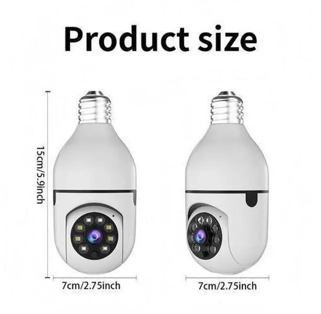Alt view image 3 of 7 - Panoramic Light Bulb Security Camera Wireless WiFi, Pan/Tilt, Full-Color Night Vision, Two-Way Audio, Motion Detection, Indoor/Outdoor - white