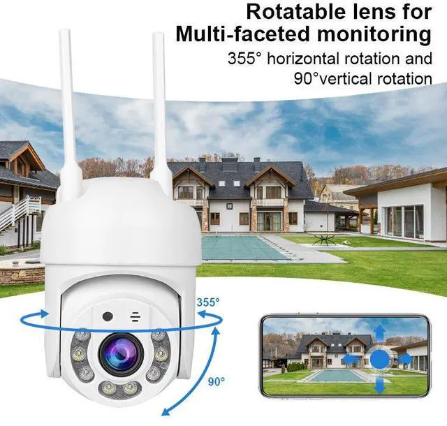 Alt view image 4 of 7 - High-Definition WiFi PTZ Security Camera Remote Control, Night Vision, Indoor/Outdoor Surveillance, Two-Way Audio, Motion Detection, App View - white