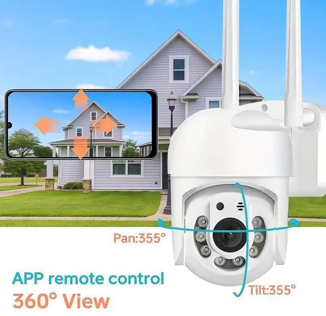 Alt view image 3 of 7 - High-Definition WiFi PTZ Security Camera Remote Control, Night Vision, Indoor/Outdoor Surveillance, Two-Way Audio, Motion Detection, App View - white