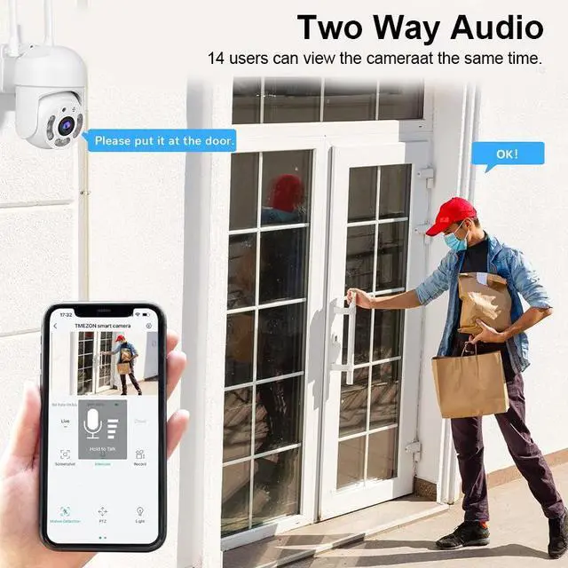 Alt view image 6 of 7 - High-Definition WiFi PTZ Security Camera Remote Control, Night Vision, Indoor/Outdoor Surveillance, Two-Way Audio, Motion Detection, App View - white