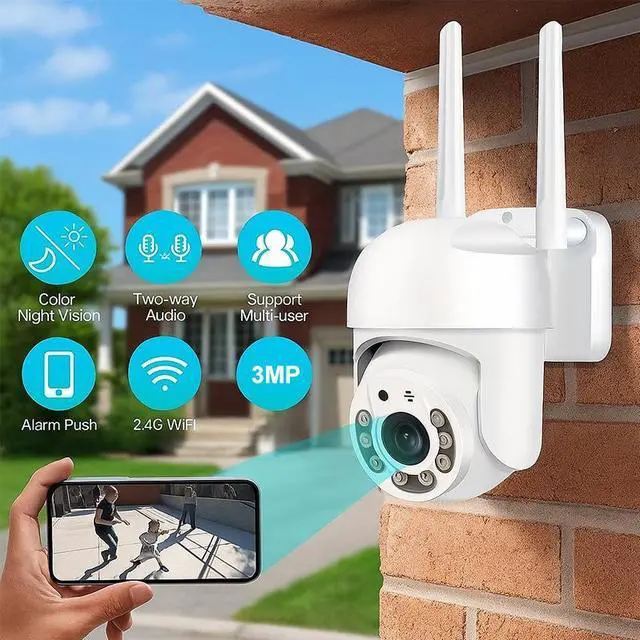 Alt view image 5 of 7 - High-Definition WiFi PTZ Security Camera Remote Control, Night Vision, Indoor/Outdoor Surveillance, Two-Way Audio, Motion Detection, App View - white