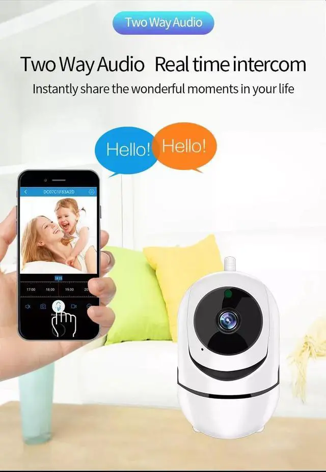Alt view image 5 of 7 - Single-Antenna Minion-Shaped Smart WiFi Security Camera Infrared HD Night Vision, Wireless Home Surveillance, Motion Detection, Two-Way Audio - white