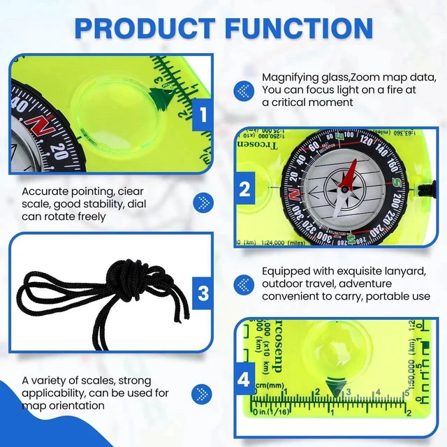 Alt view image 4 of 7 - Outdoor Compass with Adjustable Declination, Magnifier, Ruler, Scale, Multifunctional Kids Waterproof Compass for Map Reading, Hiking, Camping, Navigation and Survival.
