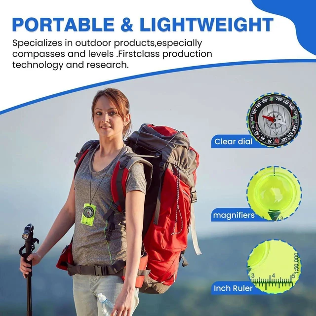 Alt view image 5 of 7 - Outdoor Compass with Adjustable Declination, Magnifier, Ruler, Scale, Multifunctional Kids Waterproof Compass for Map Reading, Hiking, Camping, Navigation and Survival.