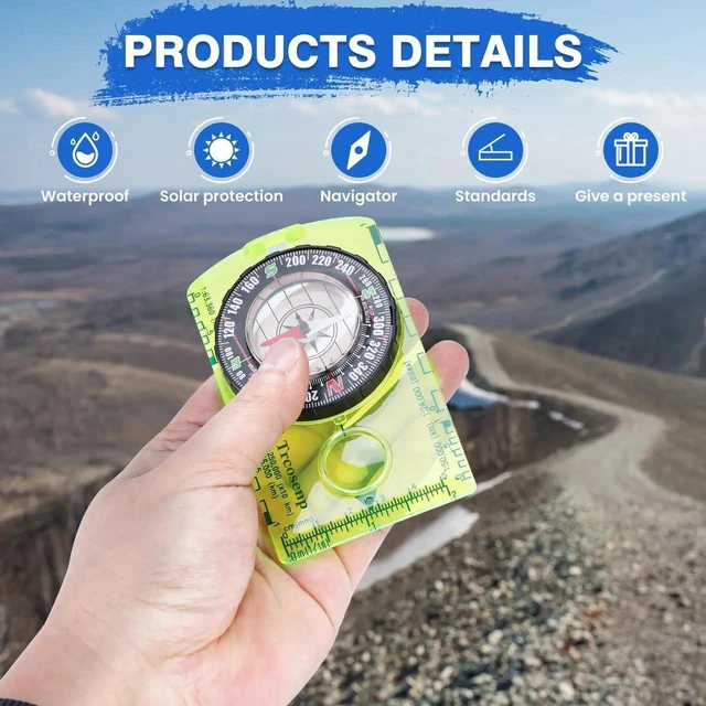 Alt view image 6 of 7 - Outdoor Compass with Adjustable Declination, Magnifier, Ruler, Scale, Multifunctional Kids Waterproof Compass for Map Reading, Hiking, Camping, Navigation and Survival.