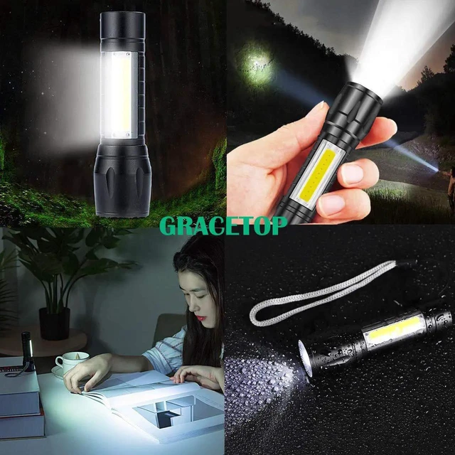 Alt view image 6 of 7 - Mini LED Flashlight Rechargeable with cob Reader Lamp Adjustable Focus and 3 Light Modes For Camping Hiking