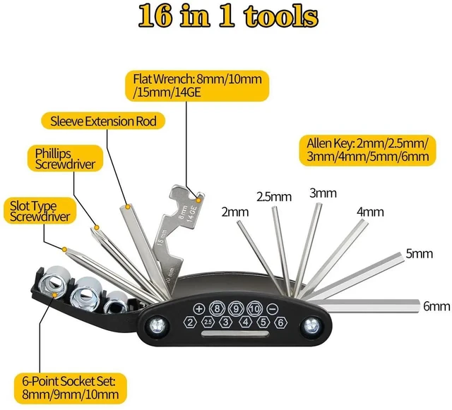 Alt view image 4 of 7 - Bike Multi Tool, 16 in 1 Bicycle Multi-Tool, Bicycle Repair Tool, Portable Foldable Bike Multitool Cycling Tool