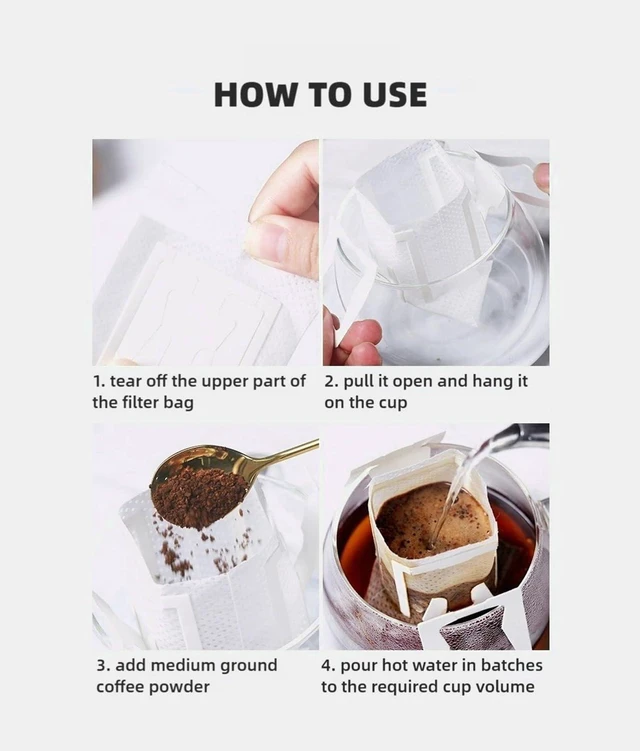 Alt view image 6 of 7 - Hanging Ear Coffee Filter Bags, 50 Count | Disposable, Portable Single Serve, Non-Woven Pour Over Pouches, For Travel, Camping, Office & Home