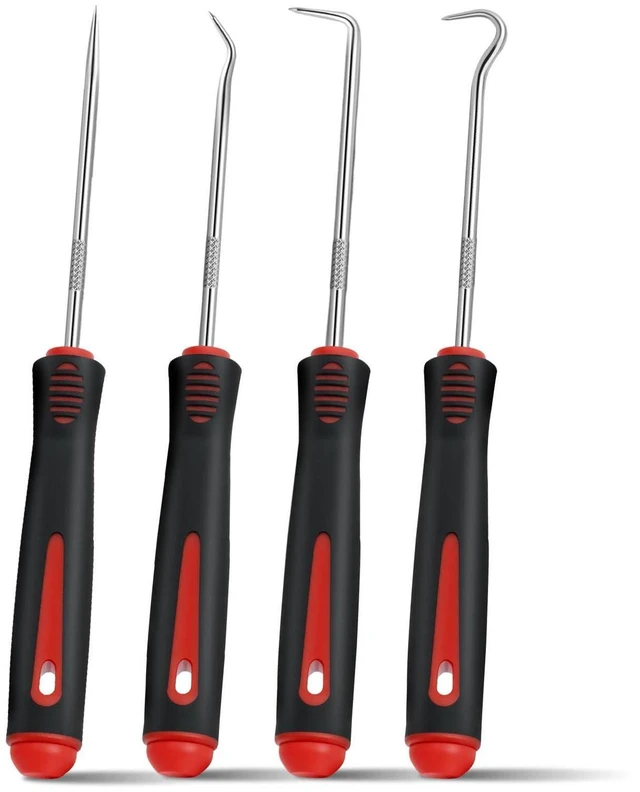 Main image of 4-Piece Pick Set Mechanic, Automotive Hook and Pick Set with Soft Grip & Non-Slip Shaft, Precision Pick Tool & O Ring Pick for Oil Seal, Gasket, Electronics Repair Hose Repair Kits
