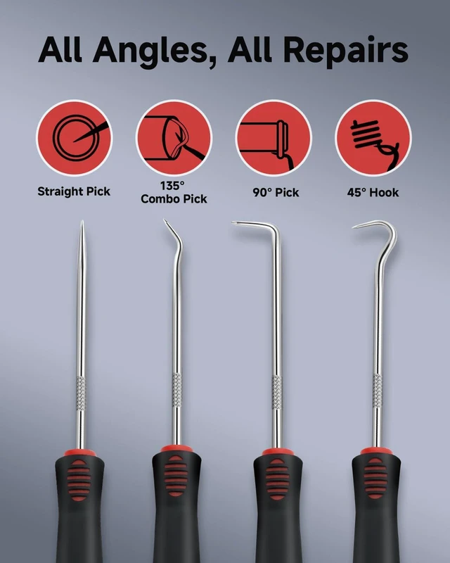 Alt view image 5 of 7 - 4-Piece Pick Set Mechanic, Automotive Hook and Pick Set with Soft Grip & Non-Slip Shaft, Precision Pick Tool & O Ring Pick for Oil Seal, Gasket, Electronics Repair Hose Repair Kits