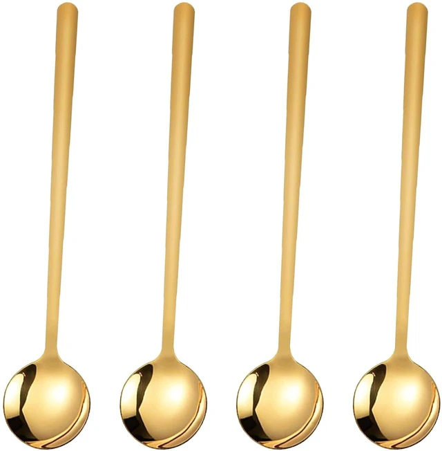 Main image of 4 PCS Coffee Spoons, 5.9 Inches Stainless Steel Long Handle Spoon for Dessert Ice Cream Sugar Tea Latte, Hot Chocolate Cake Stirring Spoons (4, gold)