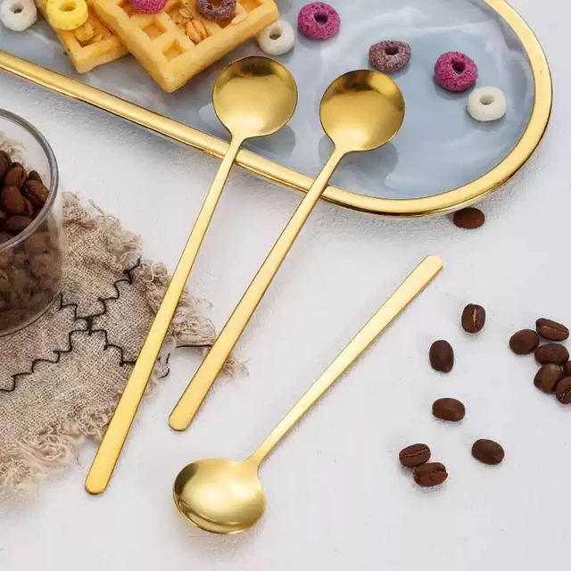 Alt view image 7 of 7 - 4 PCS Coffee Spoons, 5.9 Inches Stainless Steel Long Handle Spoon for Dessert Ice Cream Sugar Tea Latte, Hot Chocolate Cake Stirring Spoons (4, gold)