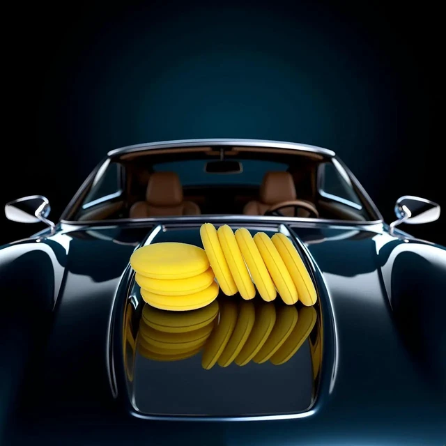 Alt view image 4 of 7 - 8Pcs Car Waxing Polish Sponges,Yellow Car Waxing Polish Sponges 10cm Car Detailing Applicator Pads Round Pocket Microfiber Foam,Body Repair Tools
