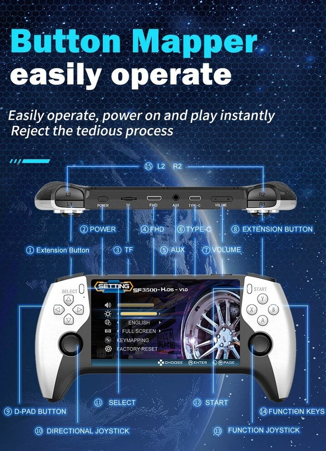 Alt view image 5 of 7 - SF3500 Handheld Game Console 5-Inch Retro Arcade Portable with 64G Storage & Dual Joysticks