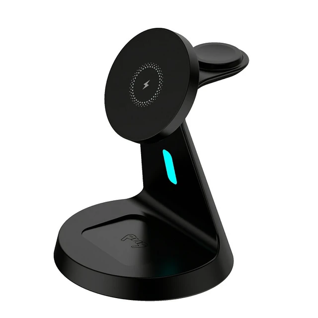 Alt view image 4 of 6 - Magnetic 3-in-1 Wireless Charger Aluminum Alloy 15W Fast Charging, Foldable Phone Stand Charging Dock - W79 black