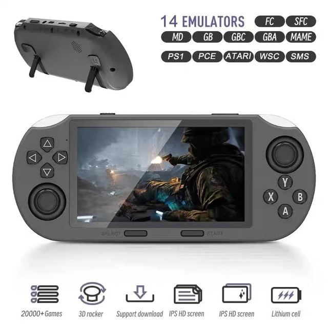 Alt view image 4 of 6 - SF3000 Handheld Game Console Two-Player TV Connection, HD Large Screen with Joysticks, Retro Open-Source Arcade Handheld, 64GB, with 2 Controllers