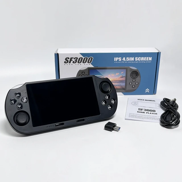 Alt view image 5 of 6 - SF3000 Handheld Game Console Two-Player TV Connection, HD Large Screen with Joysticks, Retro Open-Source Arcade Handheld, 64GB, with 2 Controllers