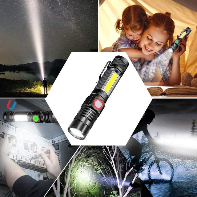 Alt view image 7 of 7 - Flashlight USB Rechargeable, Magnetic LED Flashlight, Super Bright LED Tactical Flashlight with Cob Sidelight, Waterproof, Zoomable Best Small LED Flashlight for Camping, Emergency Flashlights