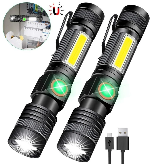 Main image of Flashlight USB Rechargeable, Magnetic LED Flashlight, Super Bright LED Tactical Flashlight with Cob Sidelight, Waterproof, Zoomable Best Small LED Flashlight for Camping, Emergency Flashlights