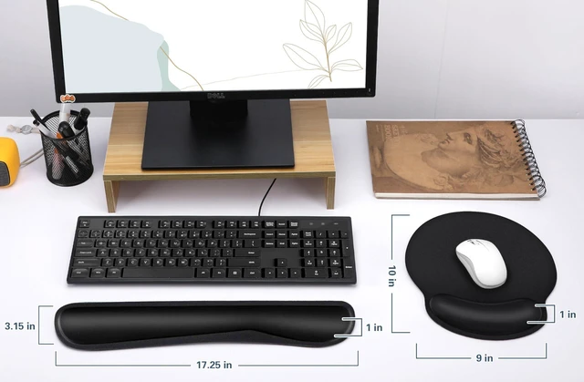 Alt view image 4 of 7 - Mouse Pad and Keyboard Wrist Rest- Ergonomic Wrist Pad for Computer Keyboard and Mouse Pad, Memory Foam Wrist Support for Comfy Typing (Mouse pad Set, Classic Black)