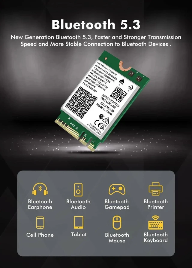 Alt view image 4 of 7 - WiFi 6E Wireless Card Intel AX210 NGW Bluetooth 5.3 Tri-Band 5400Mbps Network Adapter for Laptop Support Windows 10/11 (64bit) M.2/NGFF