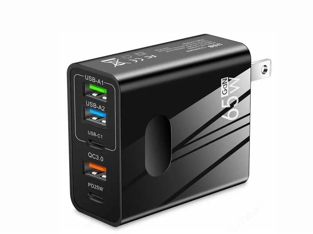 Main image of USB C Charger 65W PD 3.0 GaN Charger Type C Adapter with 5-Port Fast Wall Charger Compatible for iPhone 14 Pro Max/14 Plus/13, MacBook Pro, iPad Pro, Switch, Galaxy S22/S21- Black