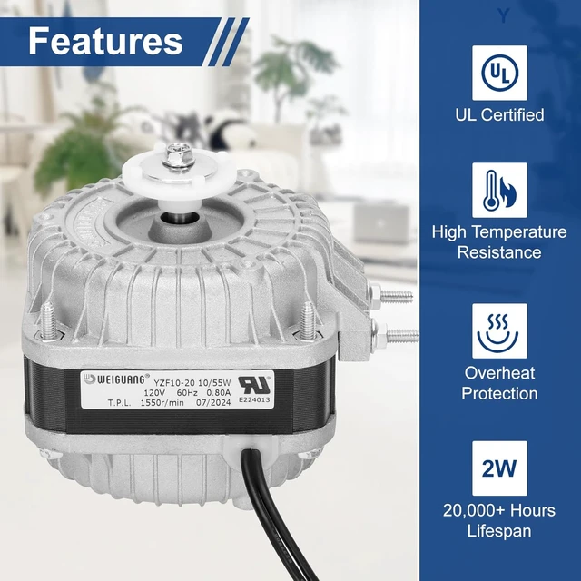 Alt view image 5 of 7 - YZF10-20 Fan AC Motor 120V, 10/55W, 0.8A, 60Hz, 1550RPM, Shaded Pole Condenser Motor for Refrigeration Equipment Radiator Evaporator Freezer