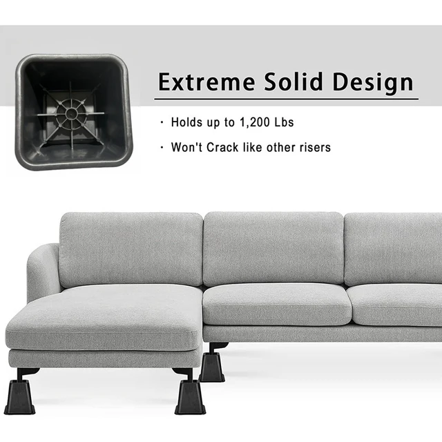 Alt view image 2 of 7 - 8Pcs Heavy Duty Furniture Risers 4 Large & 4 Small Combo, 1100LBS Capacity for Bed, Couch, Chair, Table, Black