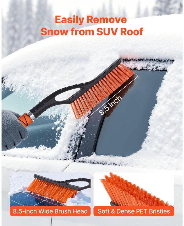 Alt view image 2 of 7 - Snow Brush and Ice Scrapers for Car Windshield, 27-inch Aluminum Snow Scraper Removal Tool with Foam Grip & Scratch-Free Bristles, Detachable and Easy-to-Carry for Cars, Trucks, SUVs, RVs - 1pcs