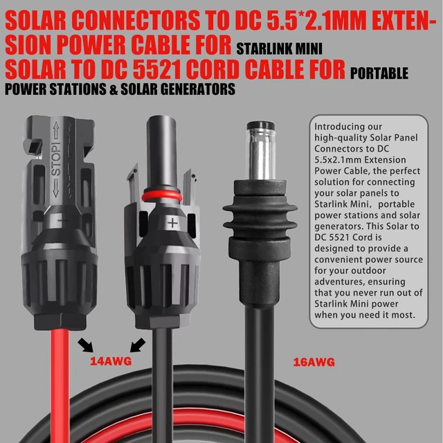 Alt view image 2 of 7 - Solar Connectors to DC 5.5 * 2.1mm Extension Power Cable for Starlink Mini, Solar Panels to DC 5521 Cord Cable for Portable Power Stations & Solar Generators (5FT)