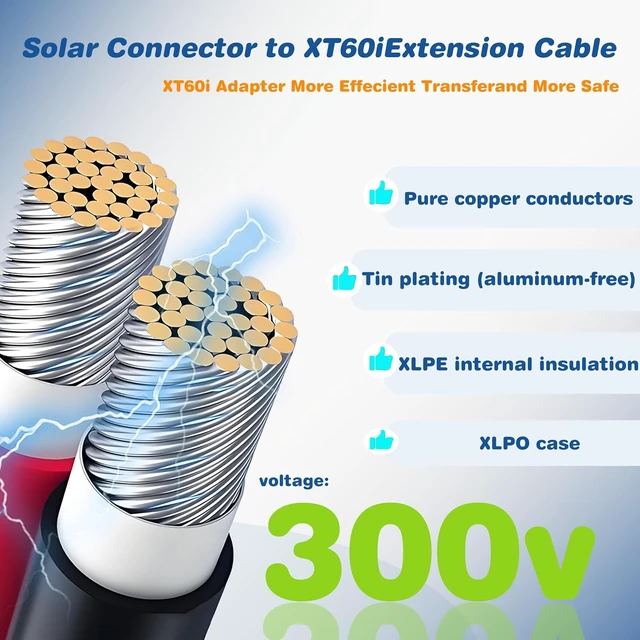 Alt view image 5 of 7 - Solar Panel Kits Charge Cable with XT60i Connectors,Solar Connectors to XT60i Adapter for Portable Power Stations & Solar Generators (12AWG 16.4FT)