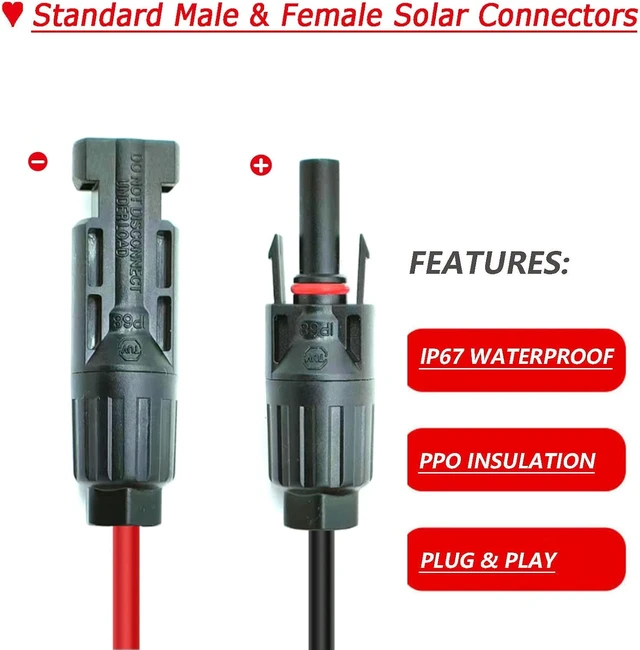 Alt view image 3 of 6 - Solar Panel Kits Charge Cable Compatible with Anderson Adapter and Solar Connectors for Portable Power Stations Solar Generators (10AWG 6 FT Horizontal)