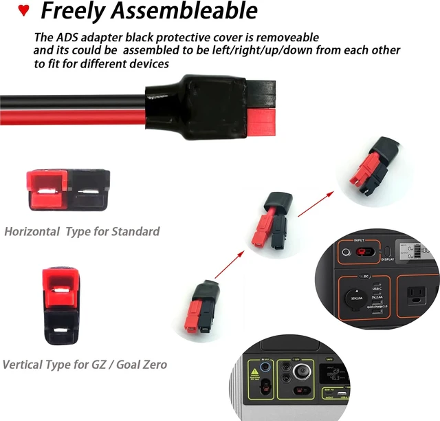 Alt view image 2 of 6 - Solar Panel Kits Charge Cable Compatible with Anderson Adapter and Solar Connectors for Portable Power Stations Solar Generators (10AWG 6 FT Horizontal)