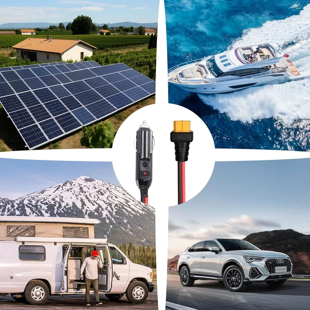 Alt view image 4 of 7 - Cigarette Lighter to XT60 Adapter Extension Cable, 14AWG 5FT 12V 24V Car Truck Charger and XT60 Female Connector Cable for Power Stations and Solar Generator (3.28FT)