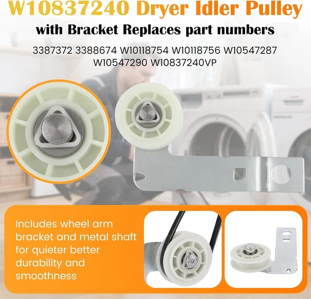 Alt view image 4 of 7 - 4392067 Dryer Repair Kit with W10837240 Dryer Idler Pulley, Fit for whirlpool Cabrio maytag Bravos XL kenmore Dryer, Includes WPW10314173 Drum Roller, 661570V Belt, 279640 Idler Pulley