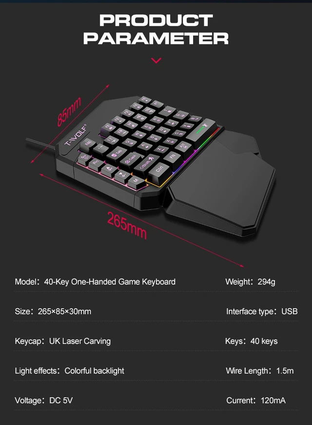 Alt view image 7 of 7 - T19 One-Handed Gaming Keyboard Gun God Throne Left-Hand Mechanical Feel Keyboard for Single-Hand Gaming Control(Mouse + Keyboard)