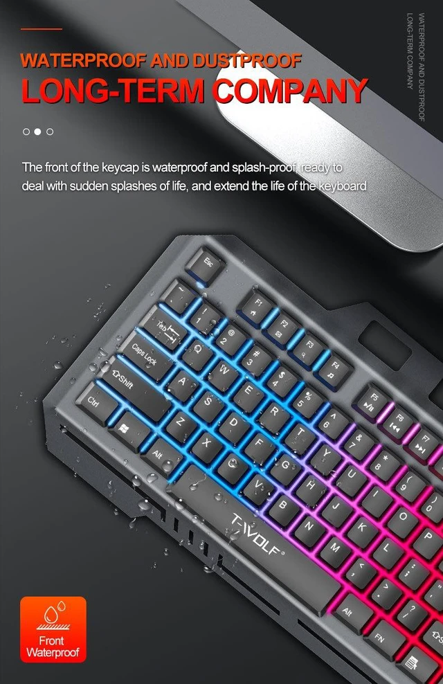 Alt view image 6 of 7 - T16 Wired Gaming Keyboard Metal Panel, USB RGB Backlit, Built-in Phone Holder, 104 Keys Mechanical Feel for PC & Laptop